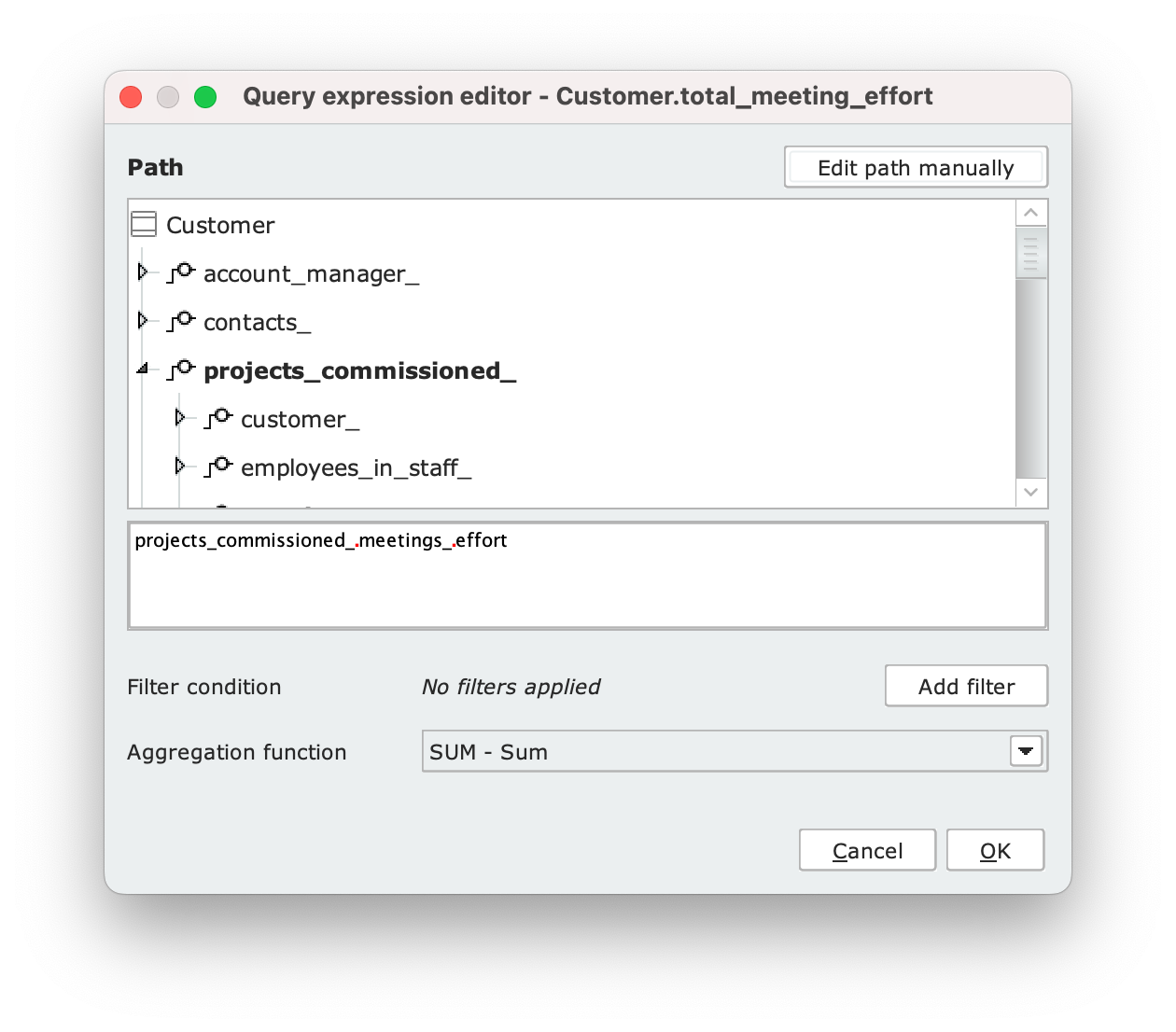 Query expression editor