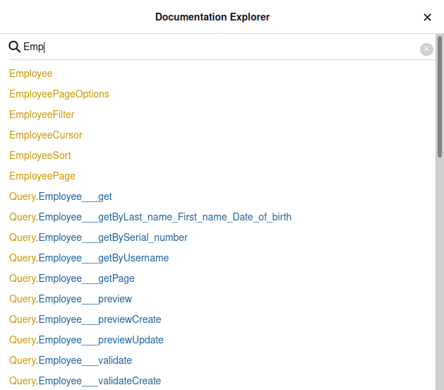 GraphiQL documentation explorer example search