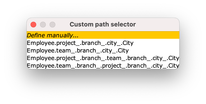 Define a Selection path manually
