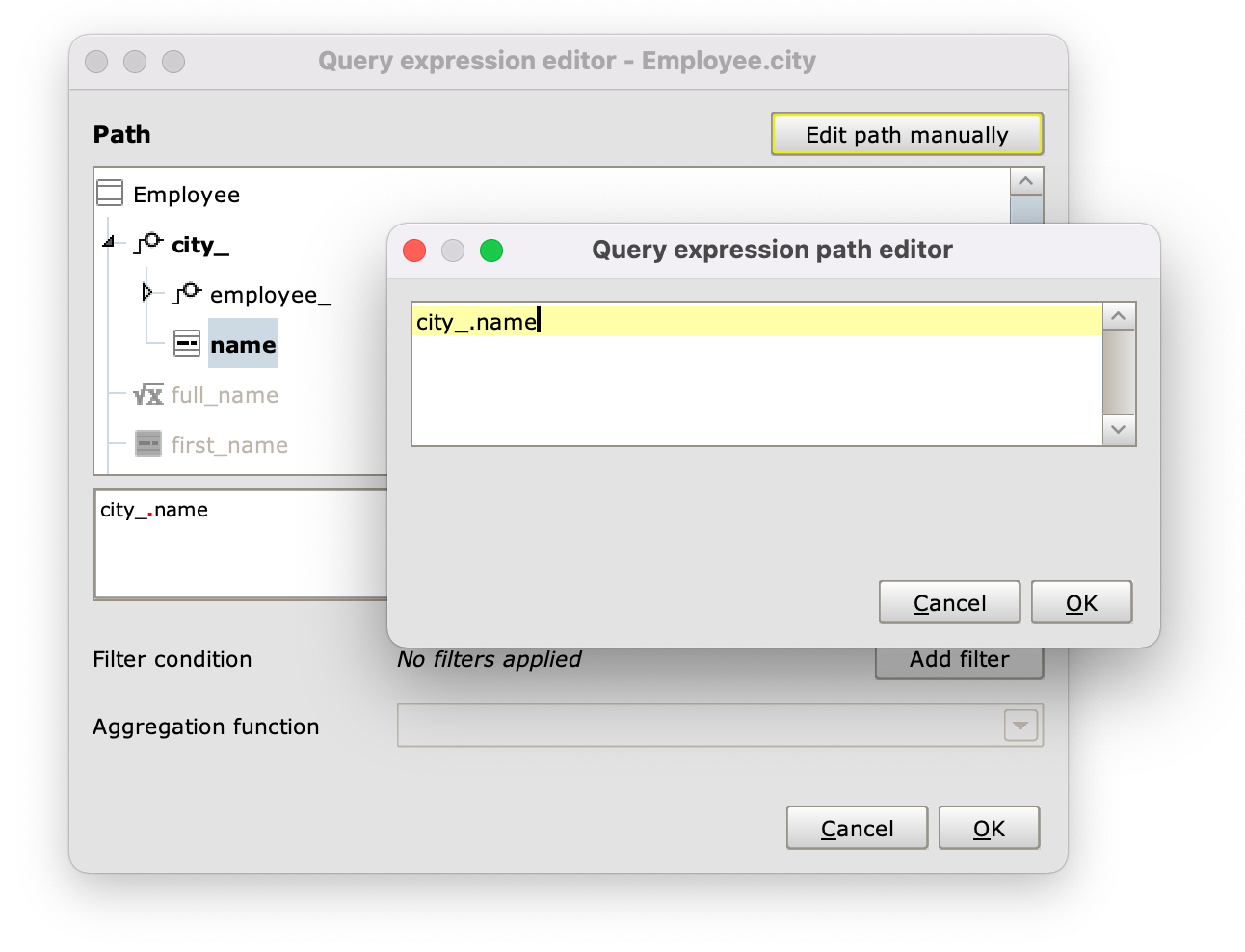 Il Query expression editor