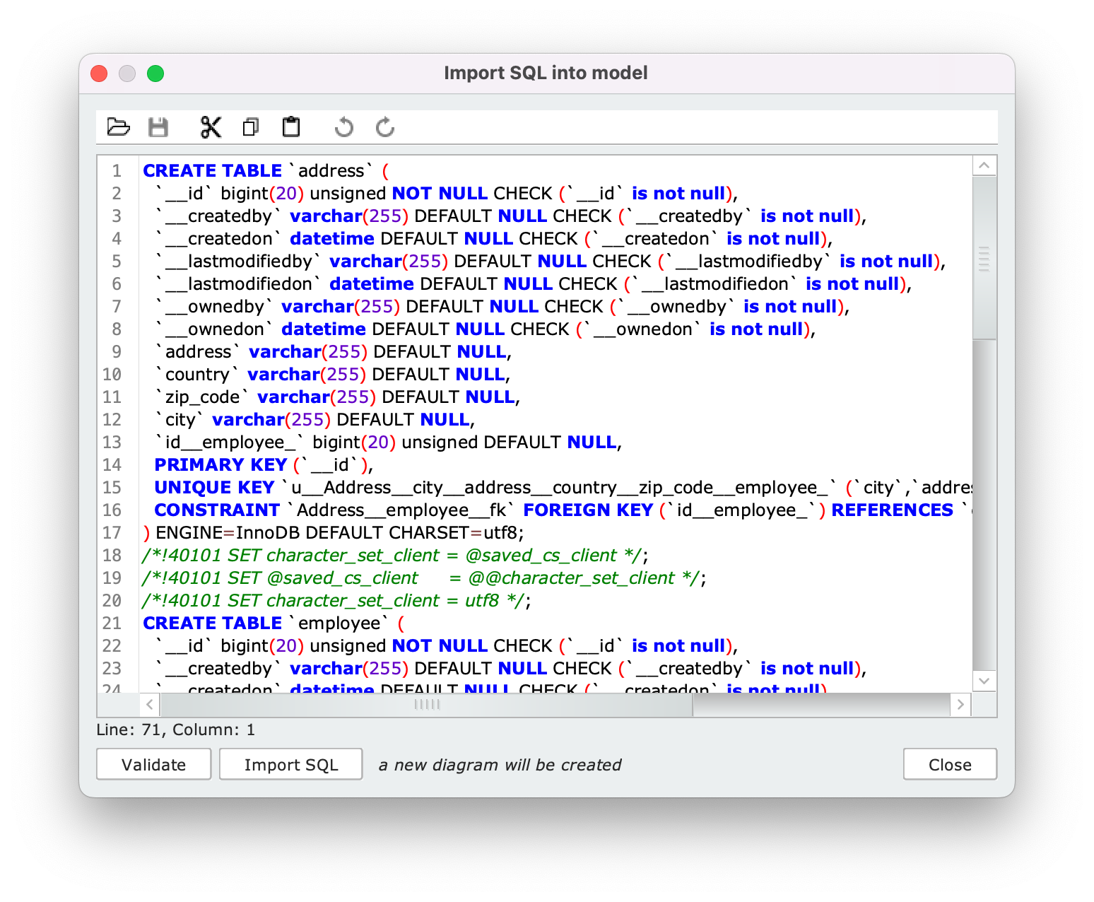 SQL Schema importer