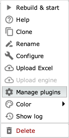 Dash cloudlet menu manage plugins