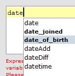 Designer expression editor autocomplete date