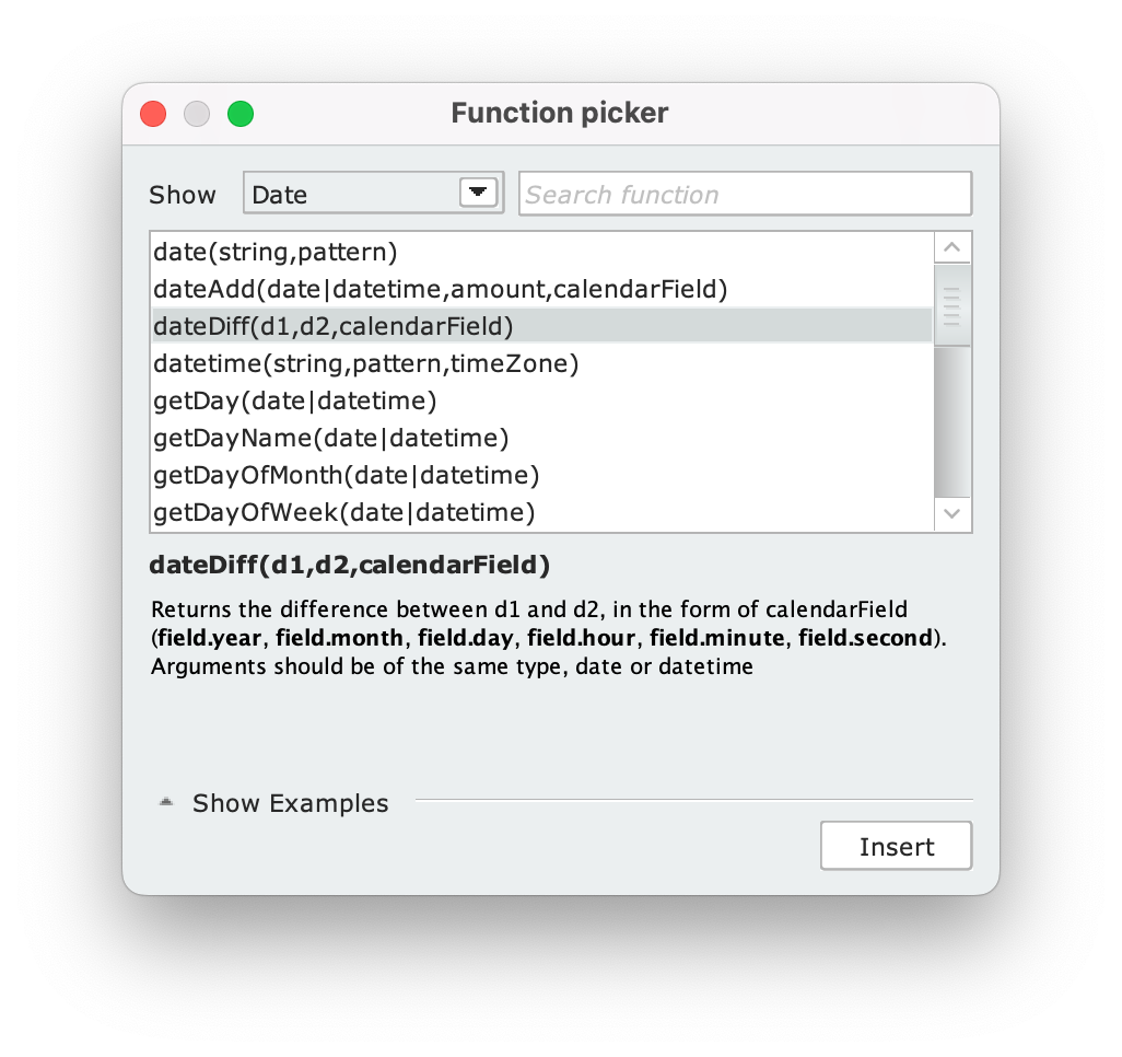 Designer expression editor function picker