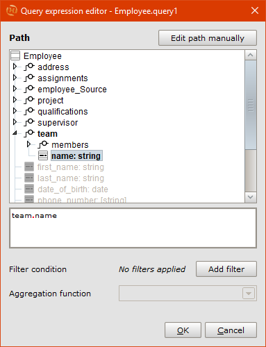 Designer employee query expression editor